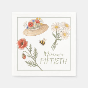 Wildflowers, hat and bee 50th birthday napkins