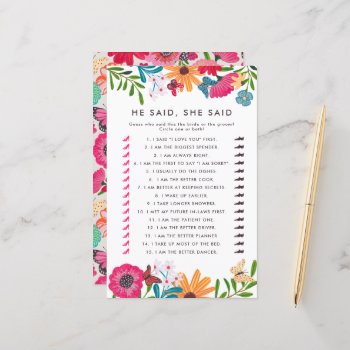 Wildflowers He Said She Said Bridal Shower Game by CartitaDesign at Zazzle