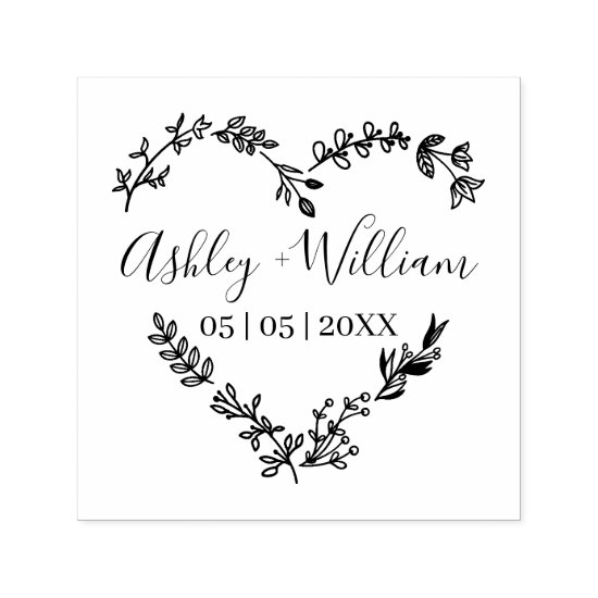 Wildflowers Heart Design Wedding shape Self-inking Stamp