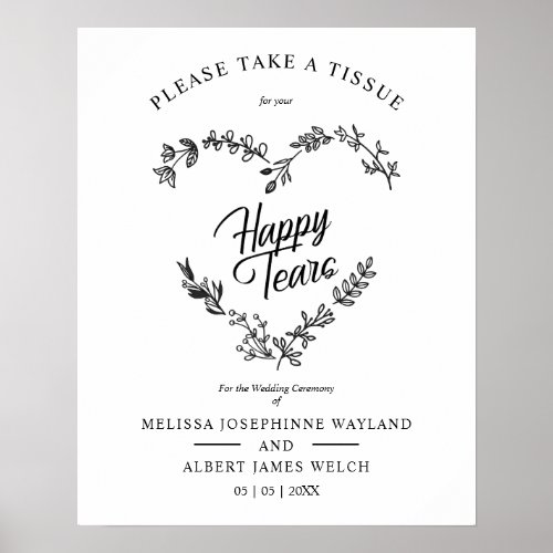 Wildflowers Heart Happy Tears Wedding Quote Poster