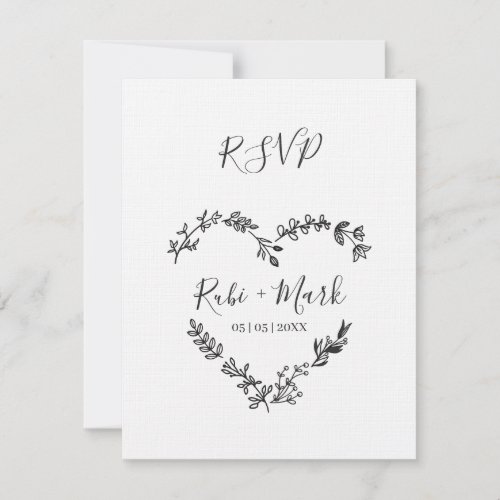 Wildflowers Heart in Black for Wedding RSVP Card