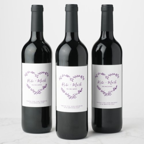 Wildflowers Heart in Purple for Wedding Wine Label