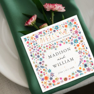 Wildflowers Heart Welcome to Our Rehearsal Dinner Napkins