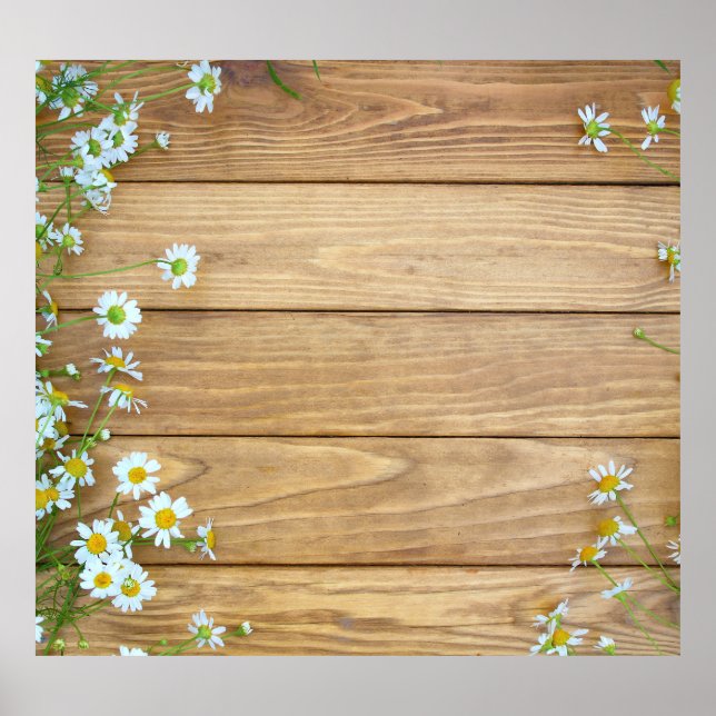 Wildflowers, herbs: wooden background. poster (Front)