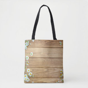 Wildflowers, herbs: wooden background. tote bag