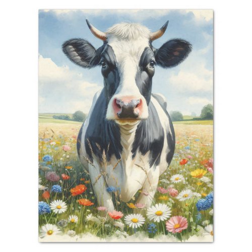 Wildflowers Holstein Dairy Cow Decoupage Tissue Paper