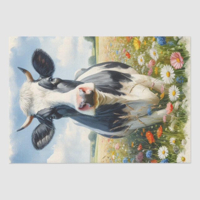 Wildflowers Holstein Dairy Cow Decoupage Tissue Paper (Front)