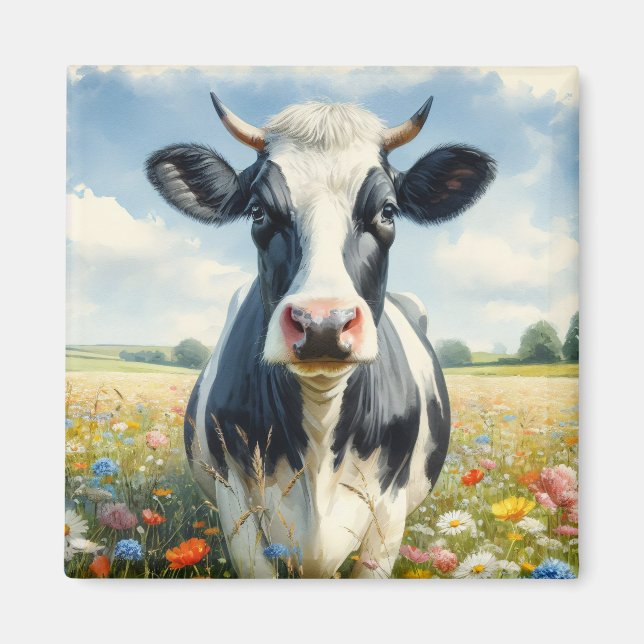 Wildflowers Holstein Dairy Cow Magnet (Front)