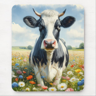 Wildflowers Holstein Dairy Cow Mouse Pad