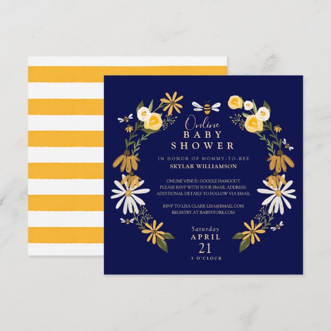 Wildflowers & Honey Bee Floral Online Baby Shower Invitation (Front/Back)