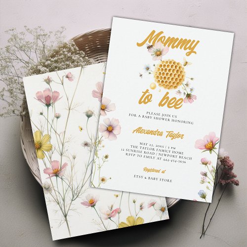 Wildflowers Honey Comb Mommy Bee Baby Girl Shower Invitation