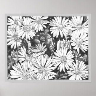 Wildflowers & Honeybee Art Print Fine Art Poster
