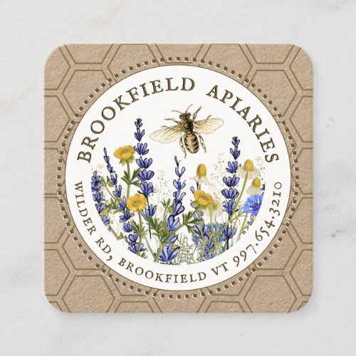 Wildflowers Honeycomb  Bee Apiary Kraft  Square Business Card