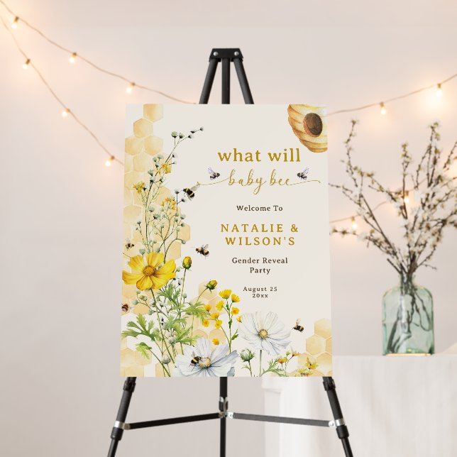 Wildflowers Honeycomb Bee Gender Reveal Welcome Foam Board (In Situ (Stand))