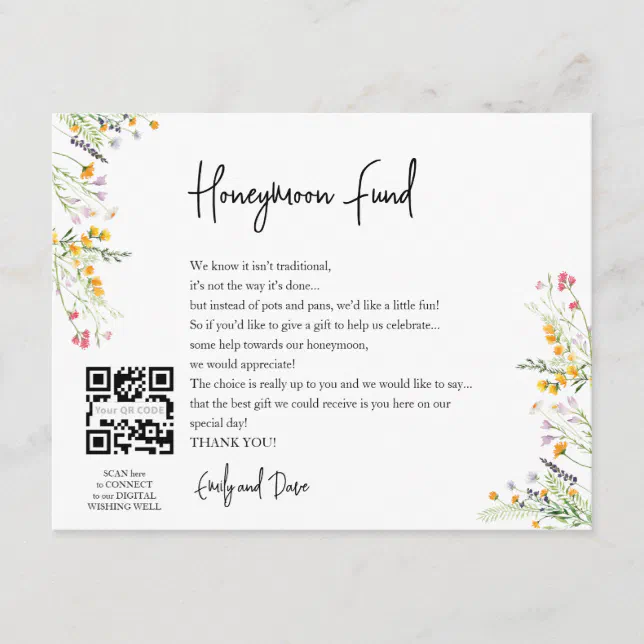 Wildflowers Honeymoon wish QR CODE Enclosure Card Zazzle