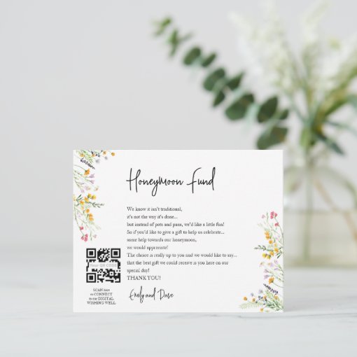 Wildflowers Honeymoon wish QR CODE Enclosure Card Zazzle