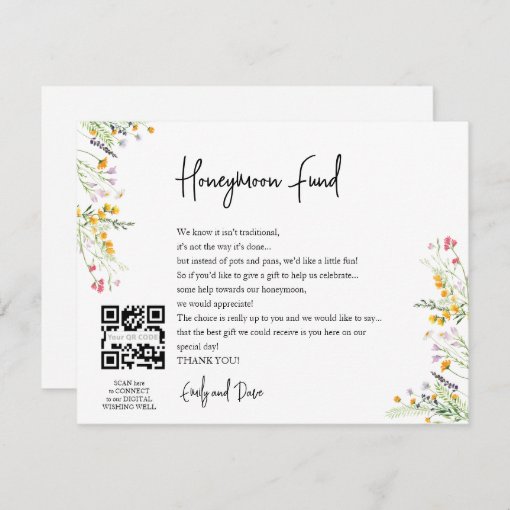 Wildflowers Honeymoon wish QR CODE Enclosure Card Zazzle