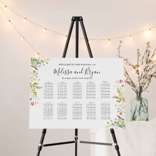 Wildflowers Horizontal Seating Chart Foam Board (In Situ (Stand))