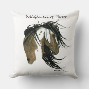 Wildflowers & Horses DreamCatching Art by Bihrle T Throw Pillow