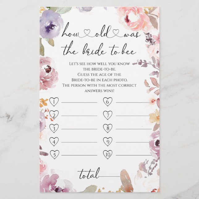 Wildflowers How old was the bride to be game (Front)