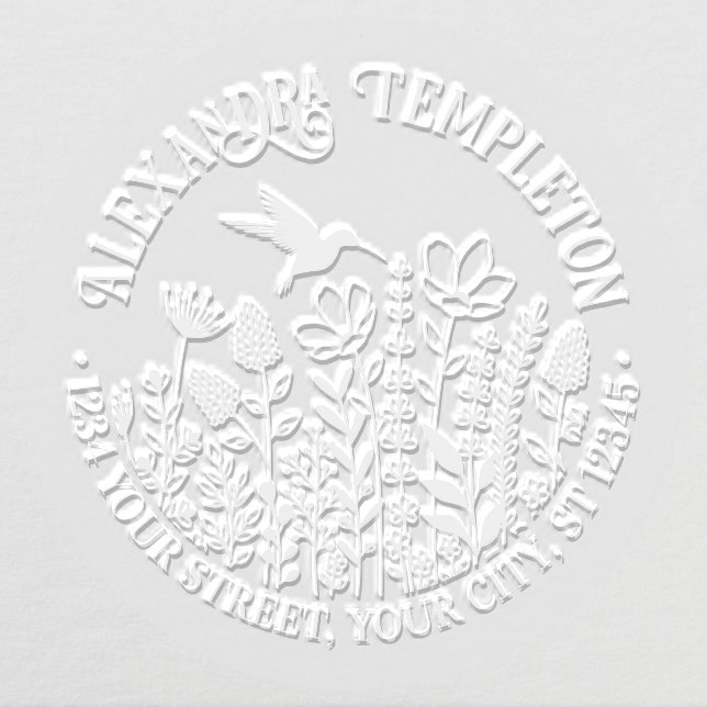 Wildflowers & Hummingbird Name Return Address #1P Embosser (Design)