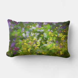 Wildflowers Impasto Painting - Original Flower Art Lumbar Pillow