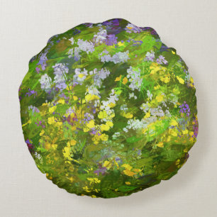 Wildflowers Impasto Painting - Original Flower Art Round Pillow