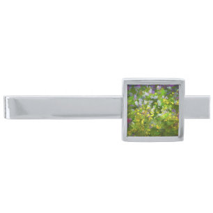 Wildflowers Impasto Painting - Original Flower Art Silver Finish Tie Clip