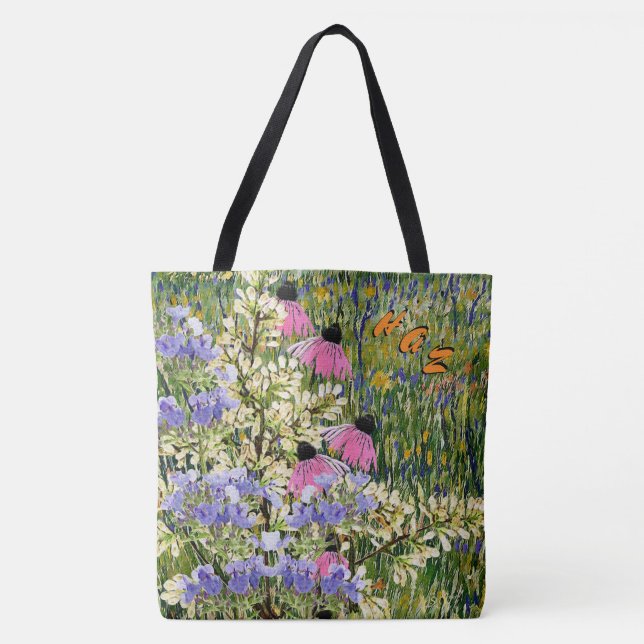 Wildflowers in a Meadow at Arles - Monogrammed Tote Bag (Front)