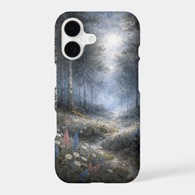 Wildflowers in a Moonlit Birch Forest  iPhone Case (Back)