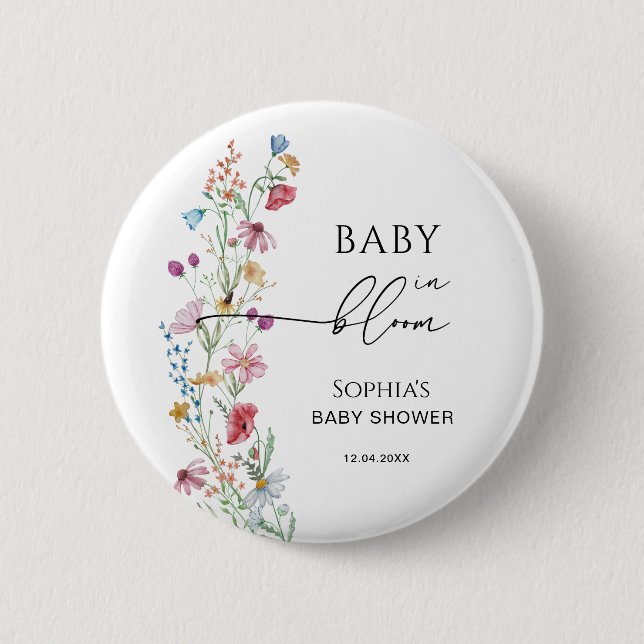 Wildflowers in Bloom Baby Shower Button (Front)