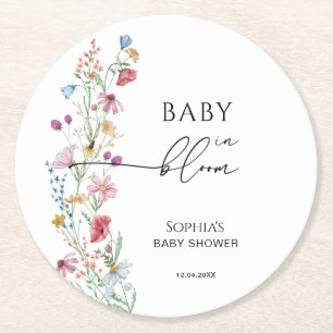 Wildflowers in Bloom Baby Shower Round Paper Coaster