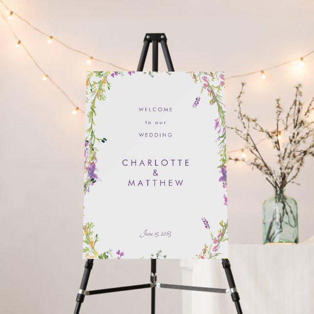 Wildflowers in Bloom Lavender Wedding Welcome Sign (In Situ (Stand))