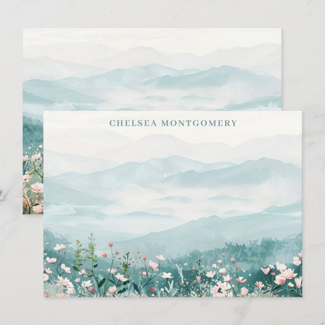 Wildflowers in Blush Pink Watercolor Personalized Note Card (Front/Back)