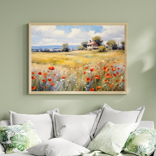 Wildflowers in Country Field Rustic Farmhouse Poster