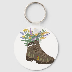 Wildflowers in Hiking Boot Camping T-Shirt Keychain