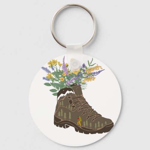 Wildflowers in Hiking Boot Camping  T_Shirt Keychain