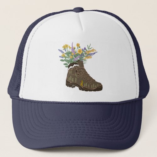 Wildflowers in Hiking Boot Camping Trucker Hat