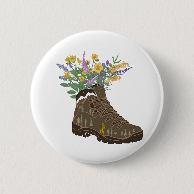 Wildflowers in Hiking Boot Camping Trucker Hat Button (Front)