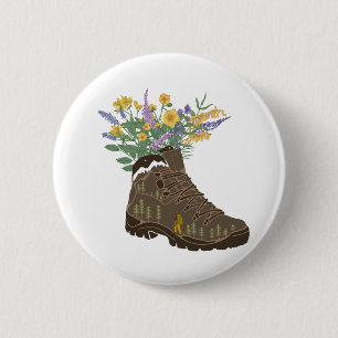 Wildflowers in Hiking Boot Camping Trucker Hat Button