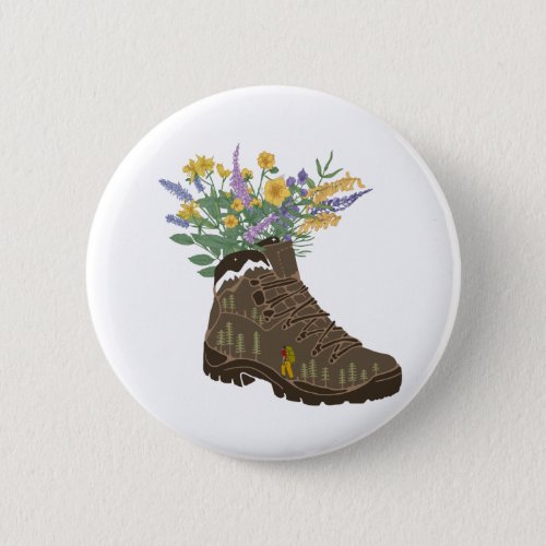 Wildflowers in Hiking Boot Camping Trucker Hat Button