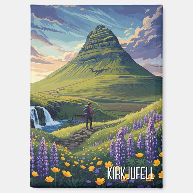 Wildflowers in Kirkjufell Iceland Travel Magnet (Front)