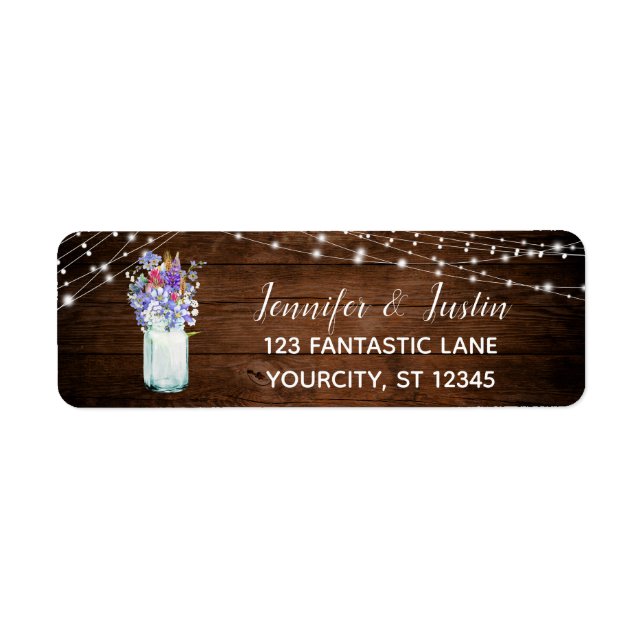 Wildflowers in Mason Jar Lights & Brown Wood Label (Front)