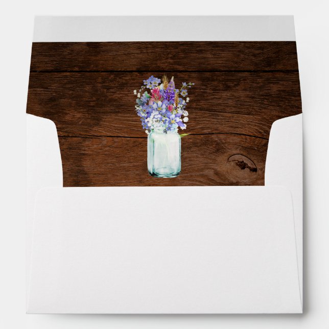 Wildflowers in Mason Jar with Rustic Brown Wood Envelope (Back (Bottom))
