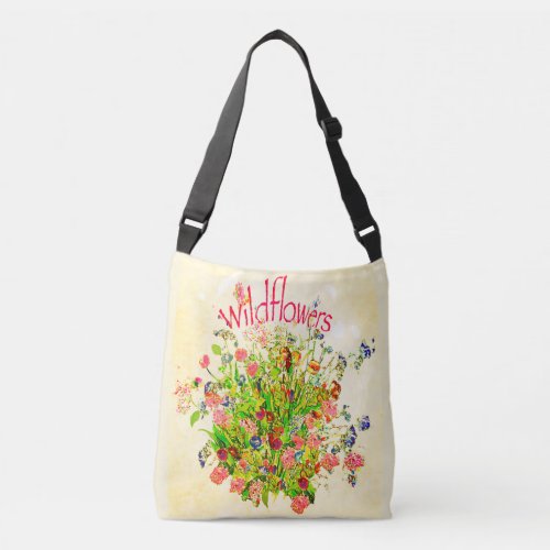 Wildflowers in Meadow with Text Crossbody Bag