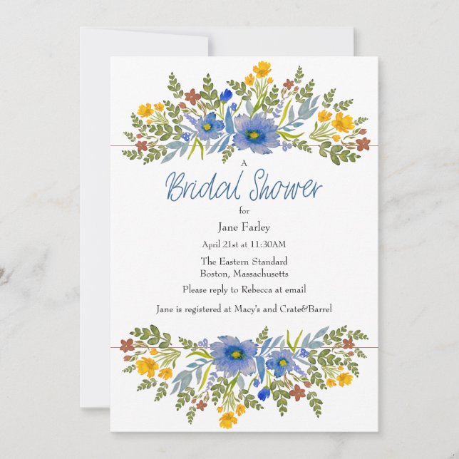 Wildflowers in Primary Colors Bridal Shower Invite (Front)