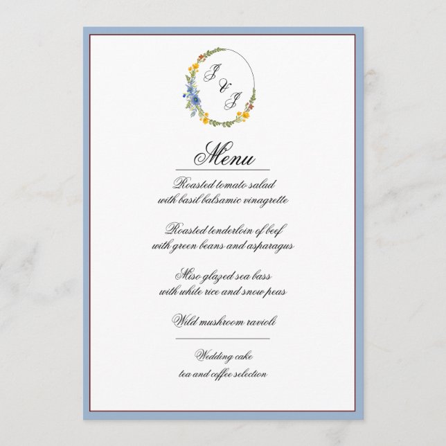 Wildflowers in Primary Colors Menu Card (Front)