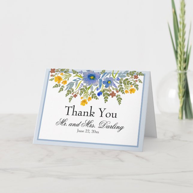 Wildflowers in Primary Colors Thank You Card (Front)