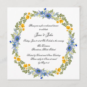 Wildflowers in Primary Colors Wreath Invitation