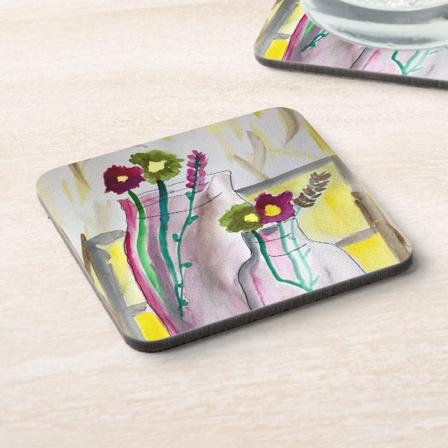 Wildflowers in vase abstract art beverage coaster (Left Side)